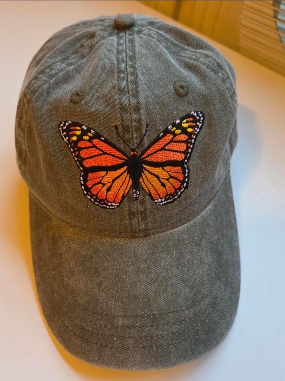 Olive Green Butterfly Embroidered Cap Grand Canyon